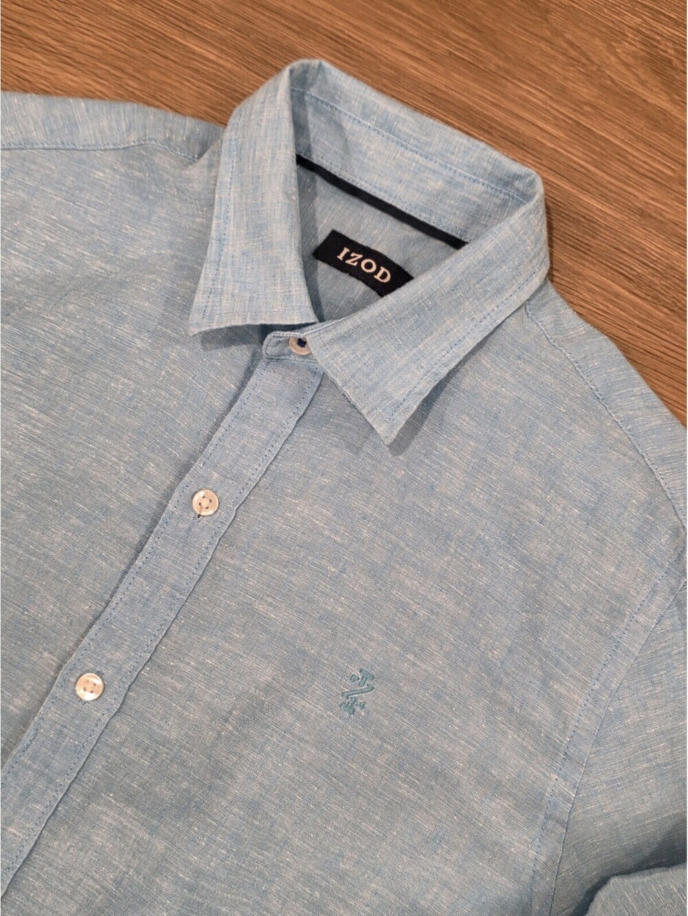 IZOD Mens Light Blue Linen Blend Long Sleeve Button Down Shirt M